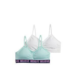 Girls Maidenform 2-pk Blue Believe White Seamless Ruched Cropped Bras Size Mediu